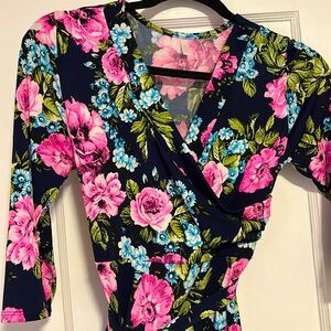 PinkBlush Floral Draped 3/4 Sleeve Maternity Maxi Dress